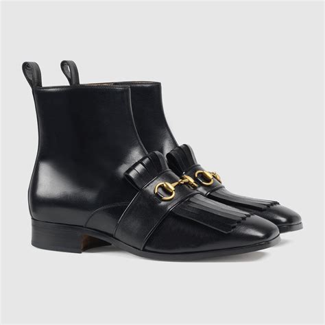 gucci men's black leather fringe bit boot|gucci ankle boots men.